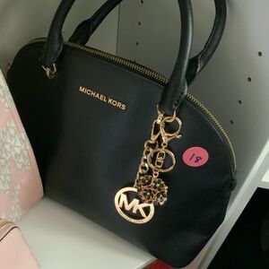 MK Emmy Dome Leather Satchel w Bag Charm $378 #18